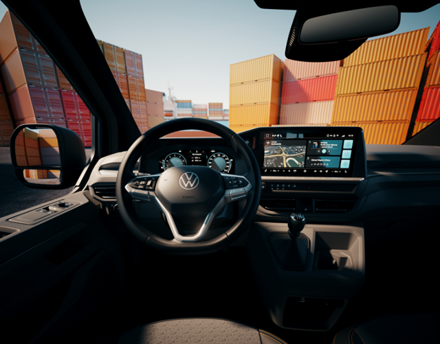 Das Lenkrad und digitale Cockpit des neuen Transporters von Volkswagen Nutzfahrzeuge